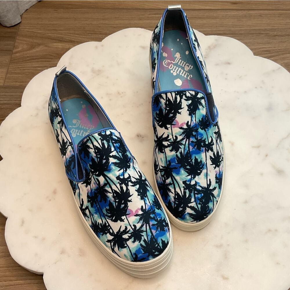 Juicy Couture Nicky Blue Palm Tree Platform Slip-On Sneakers | Women's 8.5 US